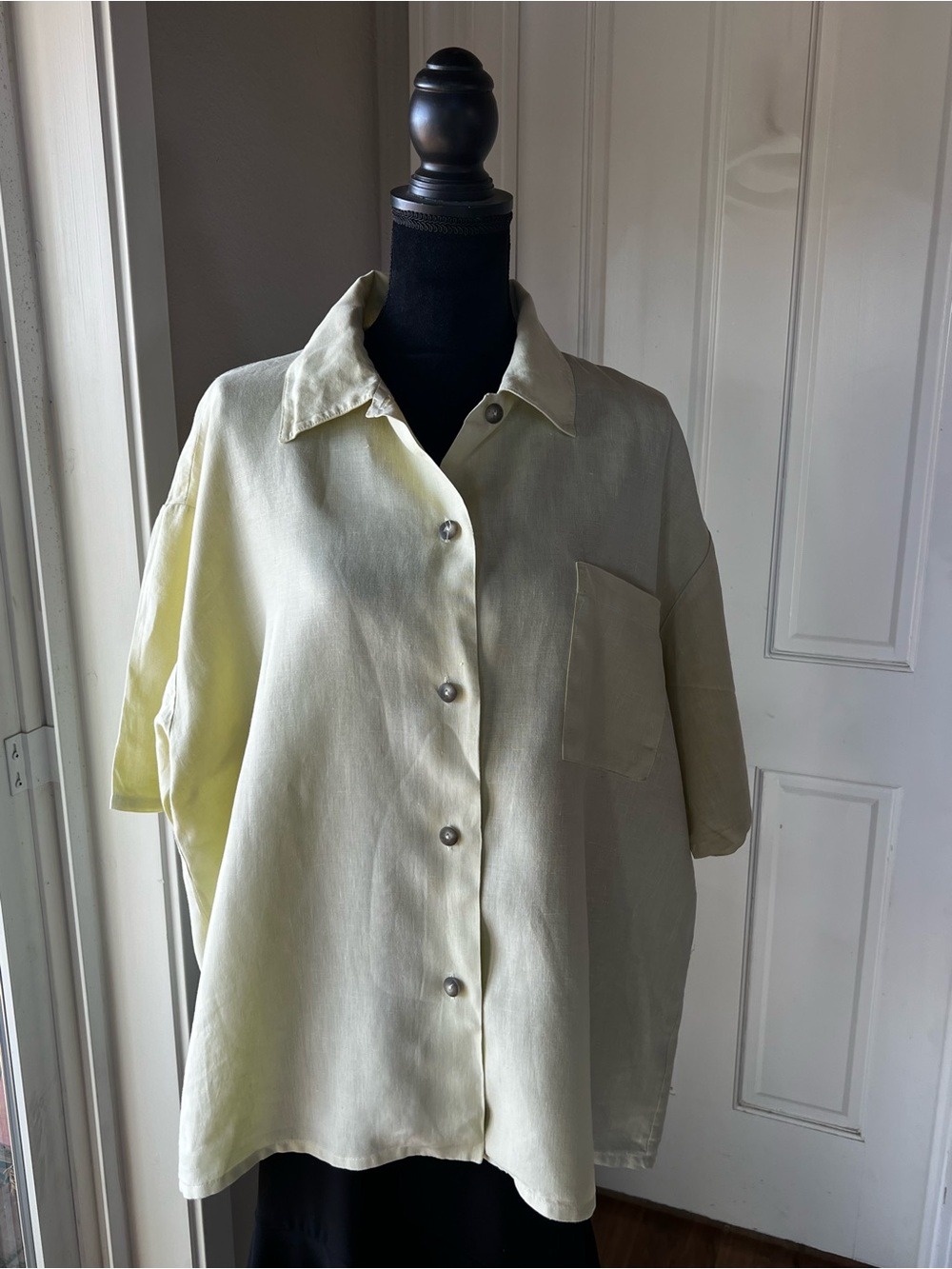 Bryn Walker Blouse Women Medium Yellow Relax Preppy Classic Pocket Lagenlook Top